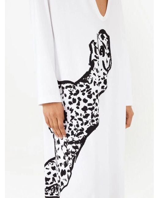 Ferragamo White Graphic-Print Long Dress