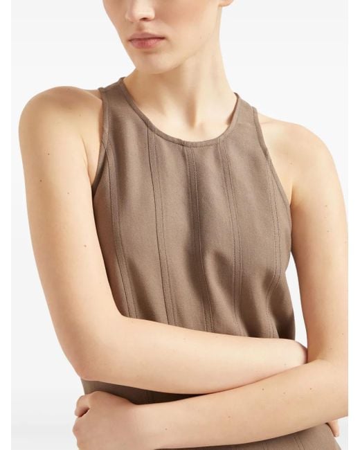 Brunello Cucinelli Brown Fluid Viscose And Linen Twill Dress