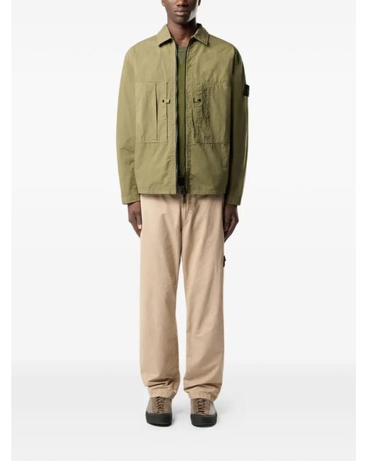 Stone Island Green 1200005 Mercerised Organic Cotton Ripstop Overshirt for men