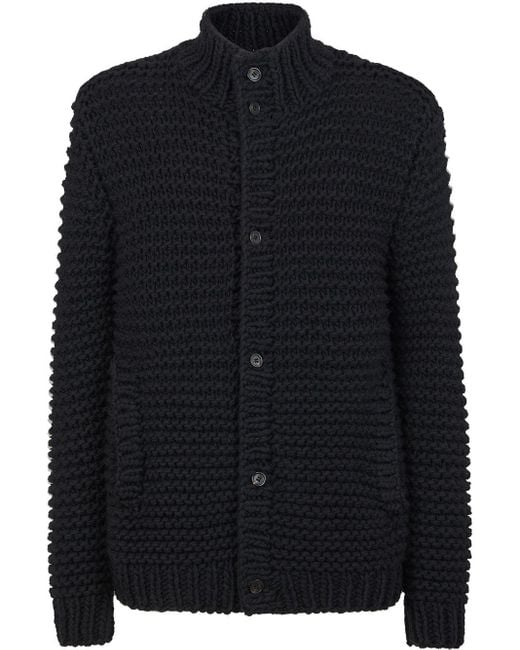 Fendi Wool Chunky Knit Cardigan in Black for Men - Lyst