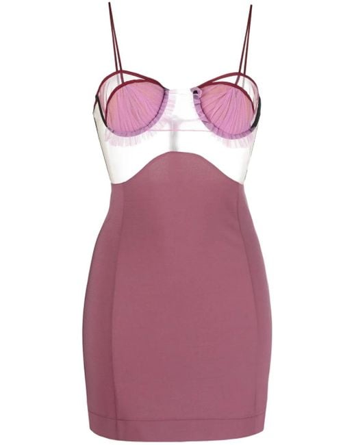 Nensi Dojaka Purple Sheer-Panelling Bustier Minidress