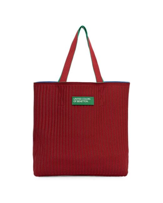 Benetton Red Ribbed-Knit Tote Bag