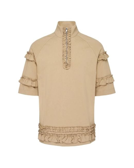 Simone Rocha Natural Ruffled Half-Zip T-Shirt for men