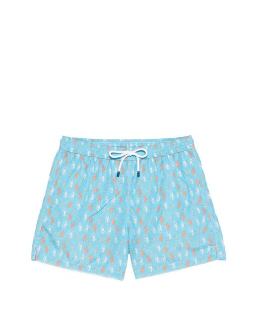 Fedeli Blue Drawstring Lizard Print Swim Shorts for men