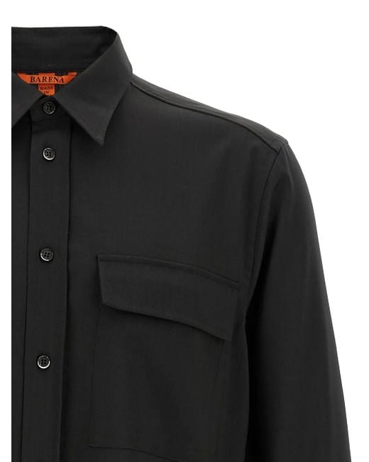 Barena Black Pocketed Cuffed-Sleeve Shirt for men