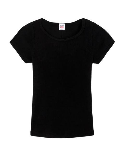 Re/done Black Ribbed Round-Neck Tee