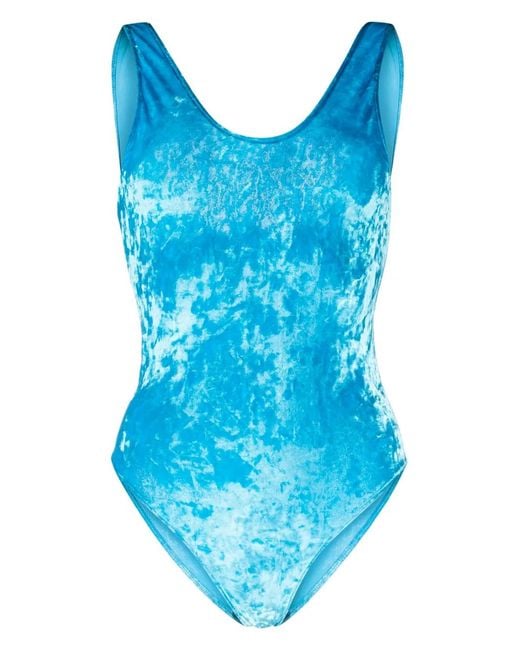 Forte_forte Blue Scoop-Neck Velvet Swimsuit