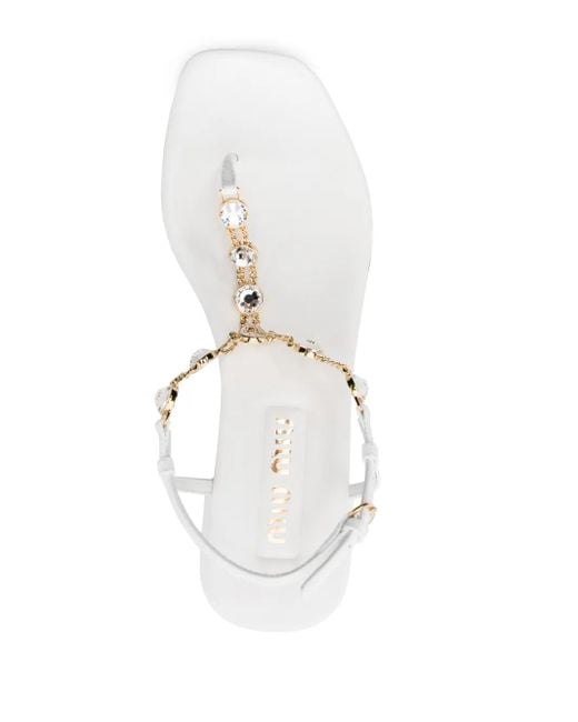 Miu Miu White Rhinestone-Embellished Thong Sandals