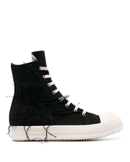 Rick Owens Black Distressed-effect Lace-up High-top Sneakers