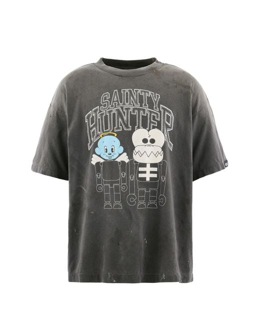 SAINT Mxxxxxx Gray T-Shirt Imprimé À Effet Usé for men