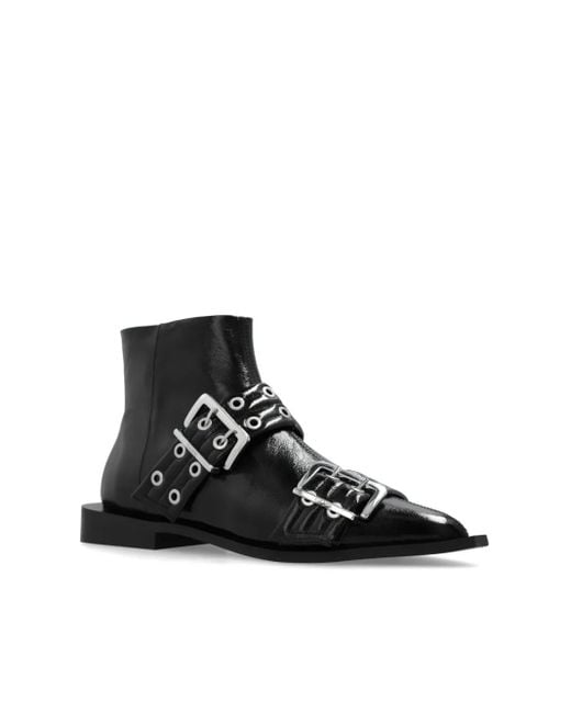 Ganni Black Ankle Boots With Buckles