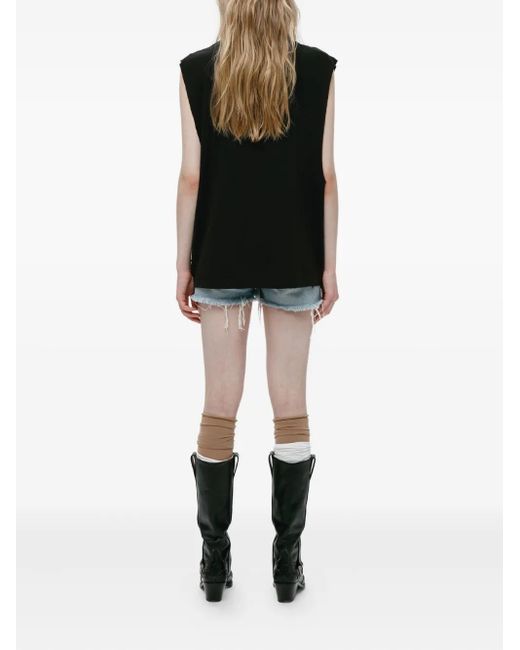 Mainless Black Sleeveless Distressed T-Shirt