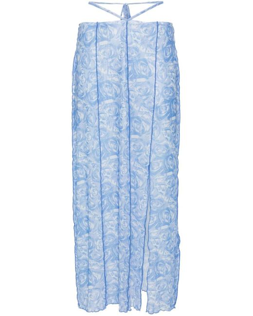 Baum und Pferdgarten Blue Jessy Rose-print Semi-sheer Midi Skirt