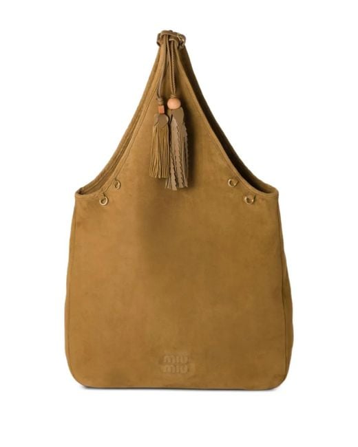 Miu Miu Brown Suede Tassel Tote Bag