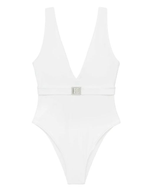 Tory Burch Women's White Belted V-Neck Swimsuit
