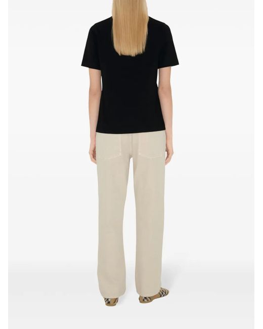Burberry Black T-Shirt mit kariertem Patch