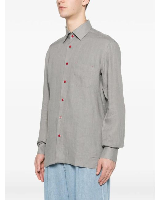 Kiton Gray Snap-Button Patch-Pocket Shirt for men