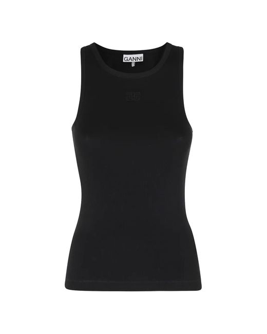 Ganni Black Ribbed Top