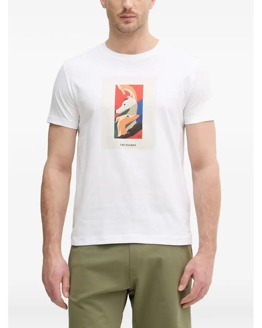 Trussardi White Graphic-Print T-Shirt for men