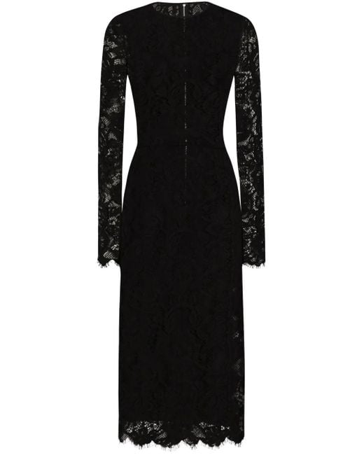 Dolce & Gabbana Black Midi Floral-Lace Dress