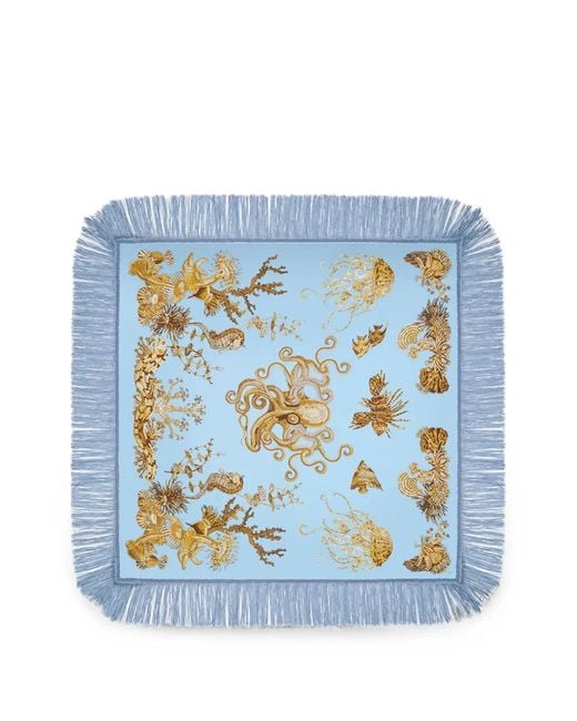LaDoubleJ Blue Reversible Fringe Foulard 90