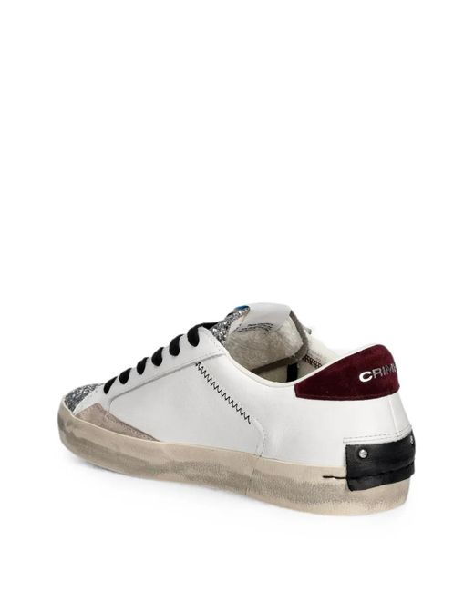 Crime London White Distressed Glitter-Embellished Sneakers