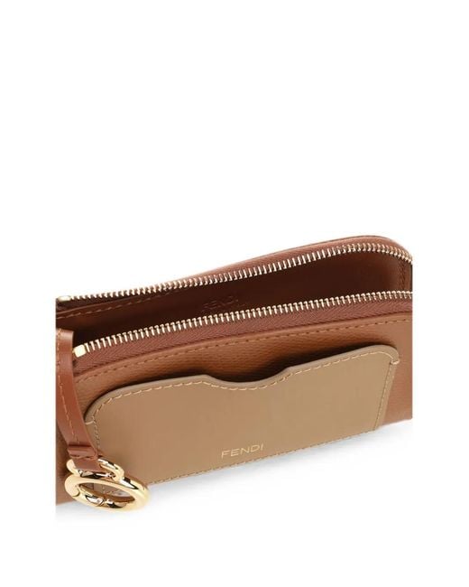 Fendi Brown Ff Diamonds Leather Card Holder