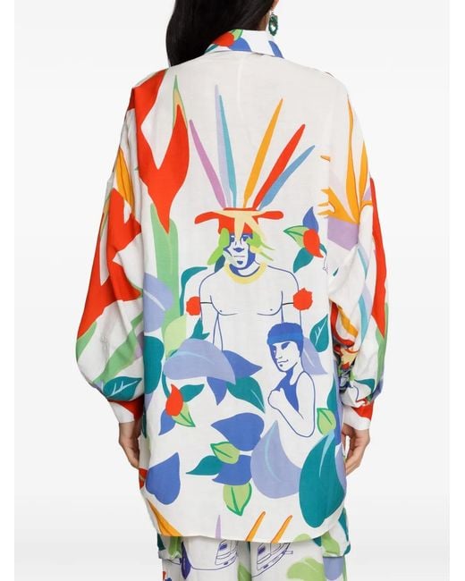 Amir Slama White Leaf Graphic Shirt
