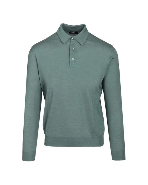Fedeli Blue Long-Sleeve Polo Sweater for men