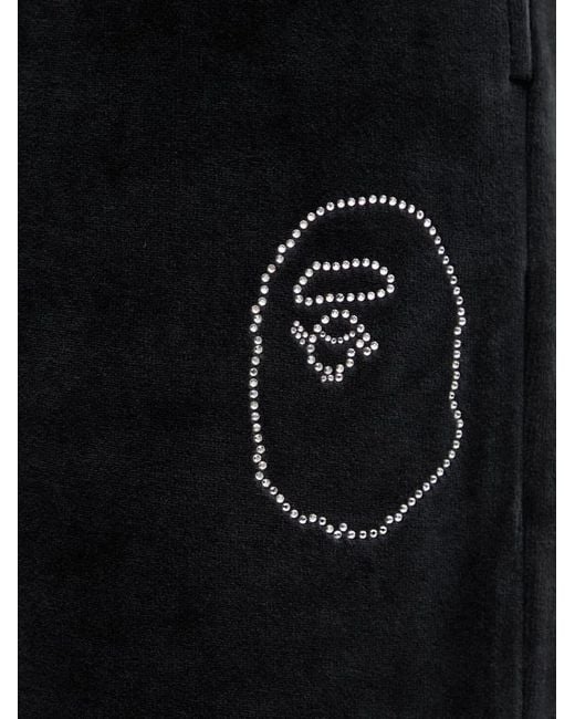 A Bathing Ape Black Pantalon En Velours À Ornements Strassés