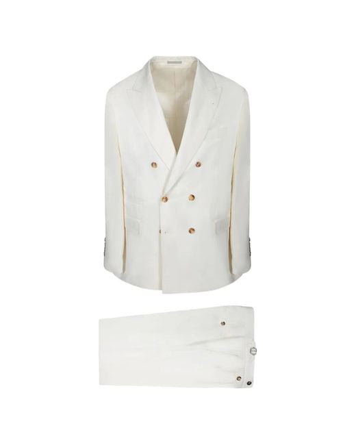Brunello Cucinelli White Peaked-Lapel Double-Breasted Suit for men
