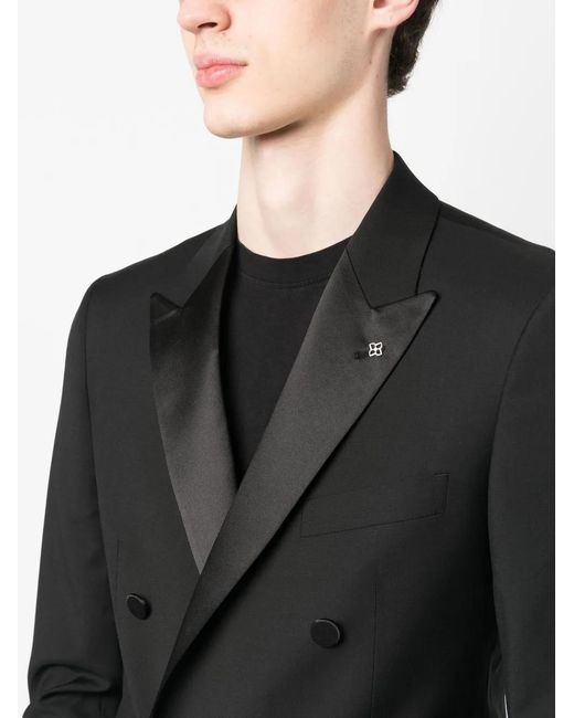 Tagliatore Black Peak Lapels Wool Suit for men