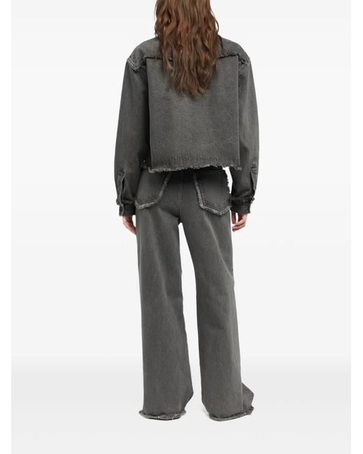 Alanui Gray Frayed-Hem Denim Shirt