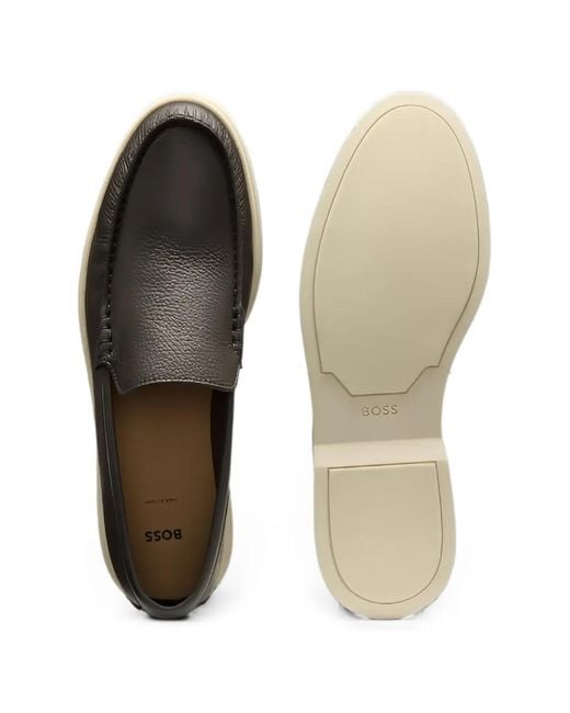 Boss Black Grained Leather Loafers for men