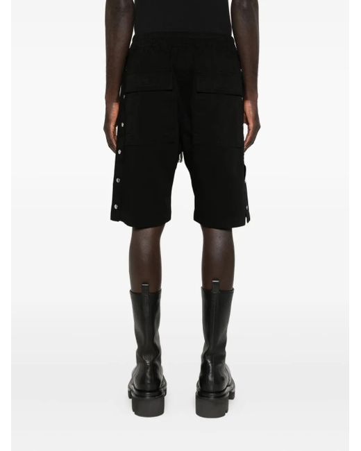 Rick Owens Black Button-Fastening Drawstring Shorts for men