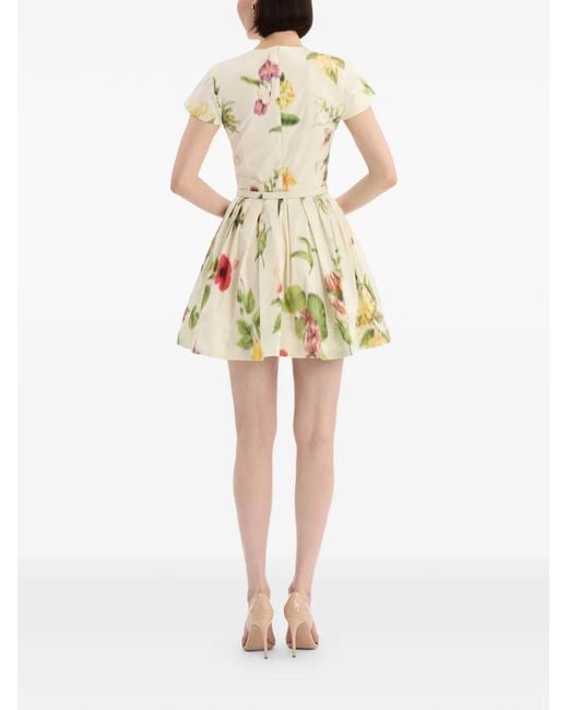 Oscar de la Renta Metallic Chiné Dominican Mixed-Floral Cotton Poplin Dress
