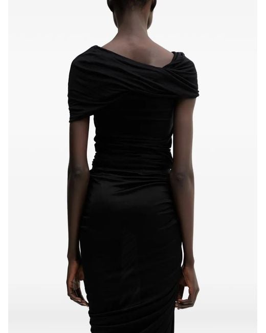 Rick Owens Black Lola Ruched Boat-Neck Top
