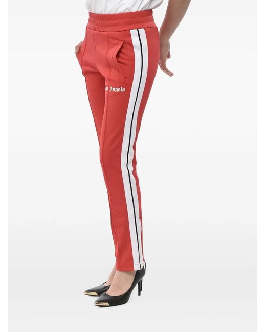 Palm Angels Red Logo-Print Side-Stripe Track Pants