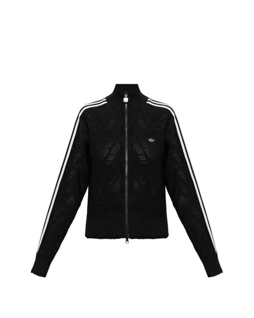 Adidas Black Firebird Knitted Crochet Zip-Up Sweater