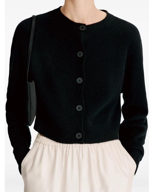 Loulou de Saison Black Heike Raglan-Shoulder Cropped Cardigan