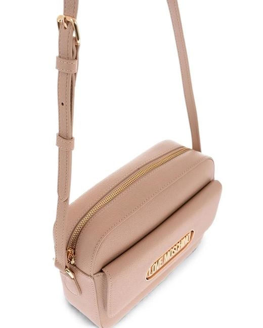 Love Moschino Pink Logo-Plaque Pebbled Shoulder Bag