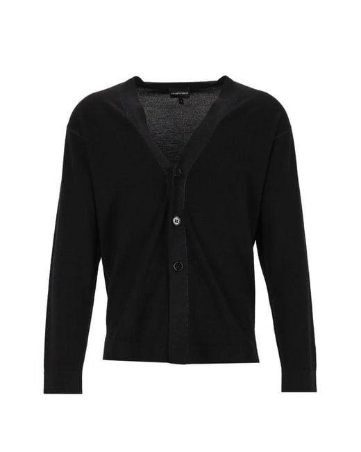 Emporio Armani Black Button-Up Knitted Cardigan for men