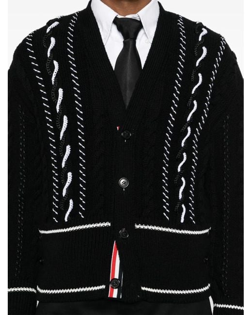 Cardigan Con Scollo A V di Thom Browne in Black da Uomo