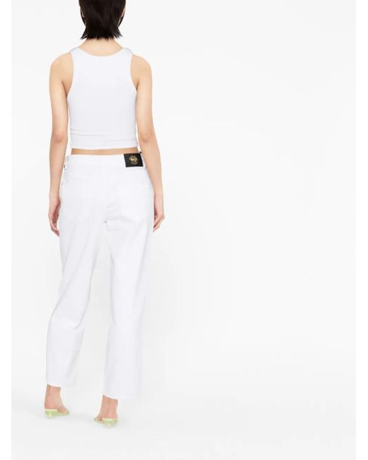 Versace Jeans Couture White Scarf-Detail Straight-Leg Jeans