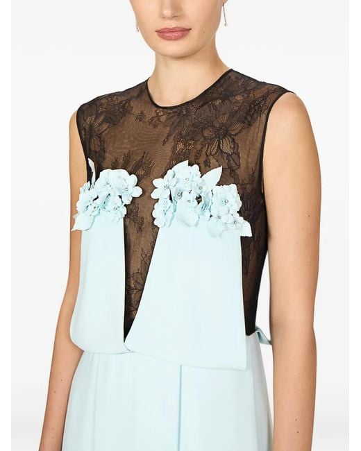 Costarellos Blue Liora Chantilly-Lace Floral-Appliqué Maxi Dress