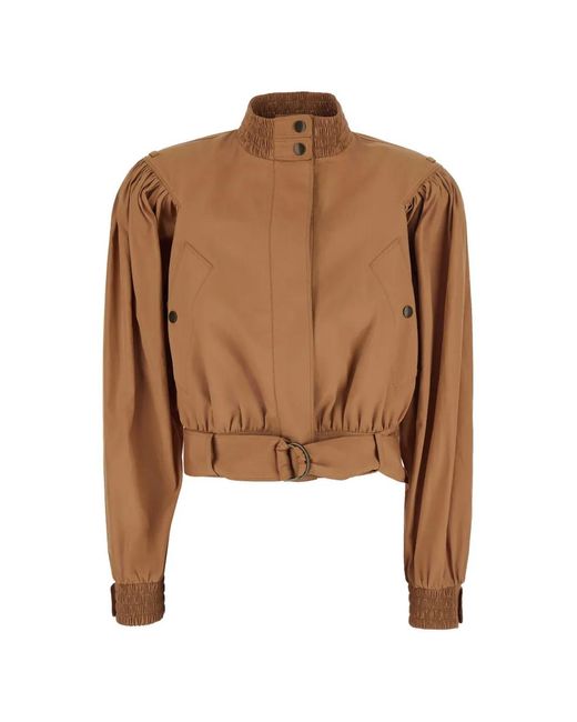 Chloé Brown Belted Puff-Sleeve Jacket