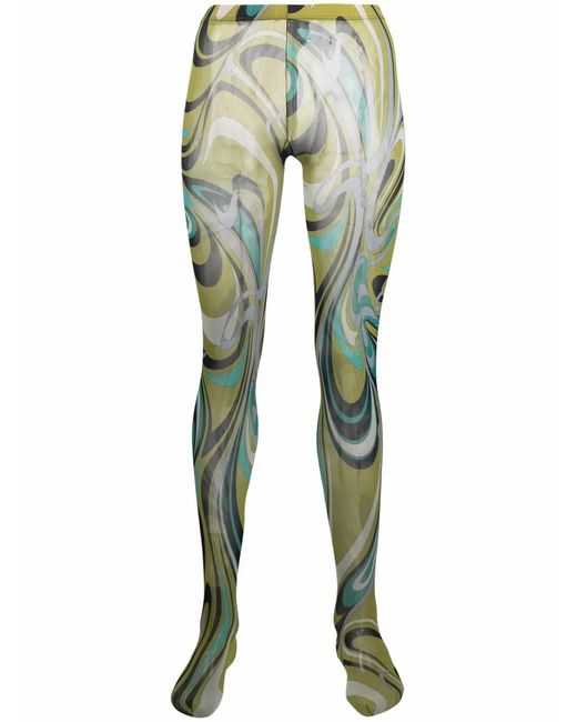 Emilio Pucci Green Semi-Sheer Graphic-Print Tights