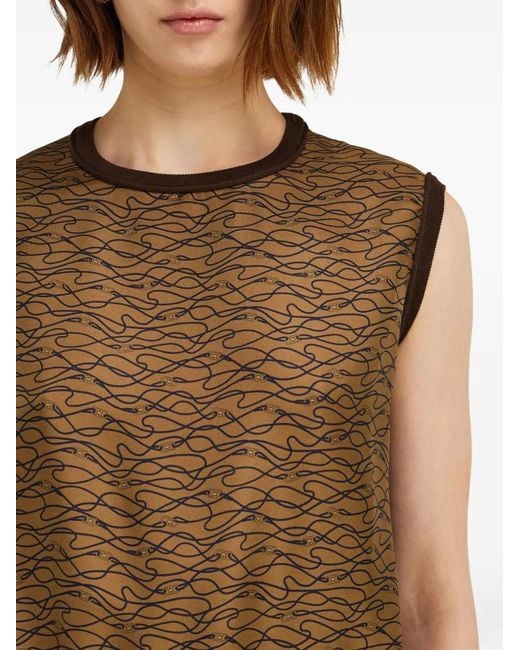 Ferragamo Brown Knitted Top With Silk Panel Detail