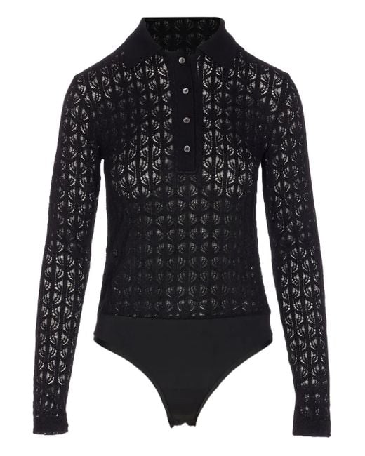 Pinko Black Lace-Panel Polo-Neck Top