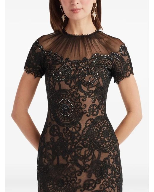 Tadashi Shoji Black Lace Embellished Midi Dress